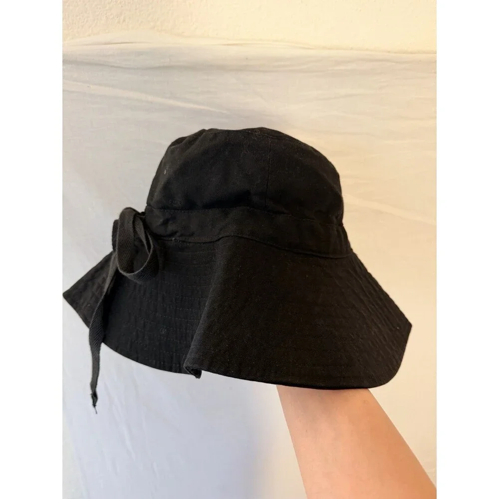 Helen Kaminski Black Wide Brim Bucket Hat Bow Detail Made in West Africa Resort - Picture 5 of 12